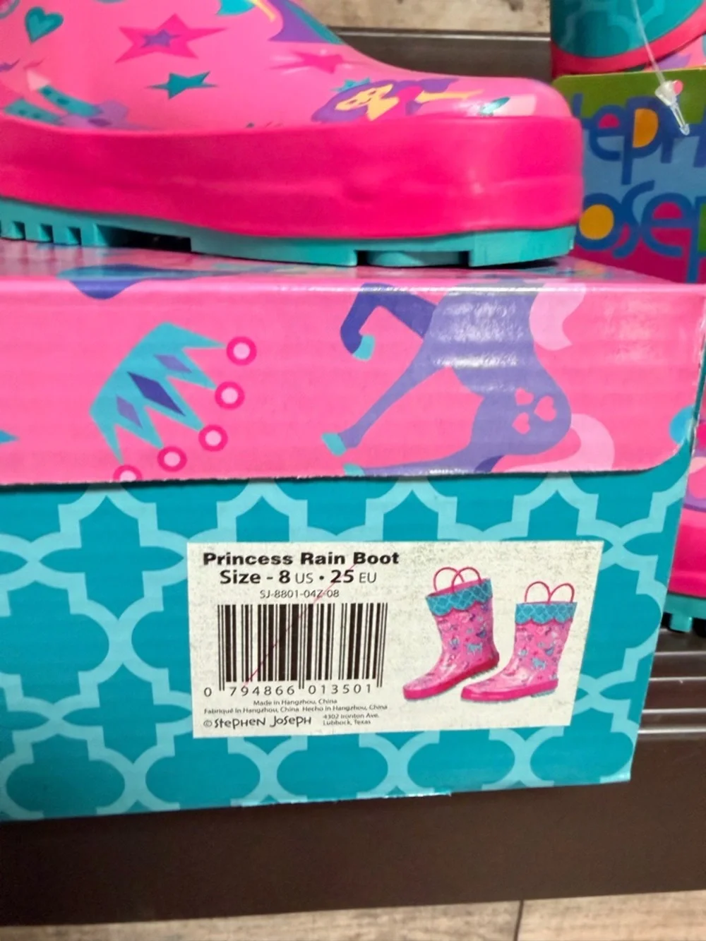 Stephen Joseph Size 8 Pink Princess Kids Rain Boots